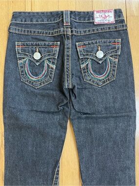 Rare Women’s True Religion Joey Black Rainbow Stitch 🌈 Pocket Flared Jeans 26